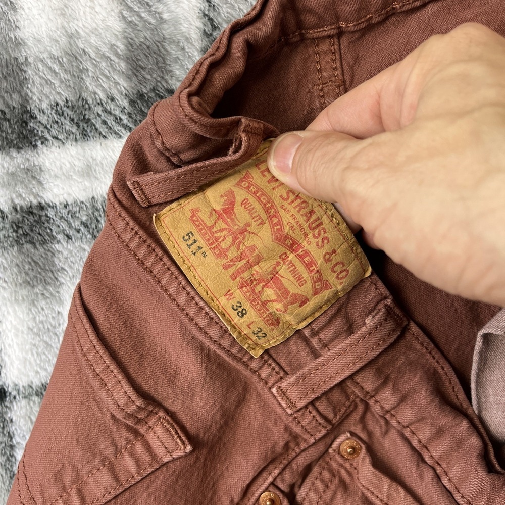 Levi's 511 Slim Fit Jeans Mens 38x32 Rust Red Denim Stretch Slim Straight W36L32 - Picture 6 of 12
